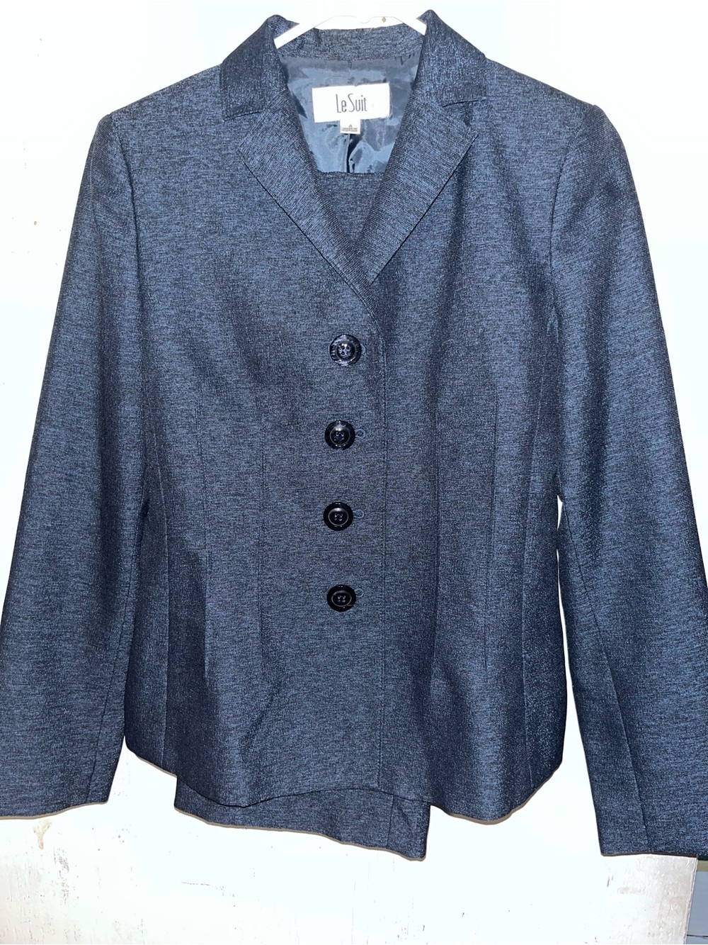 Le Suit Women's Blue Tailored Button Blazer and Matching Pant suit